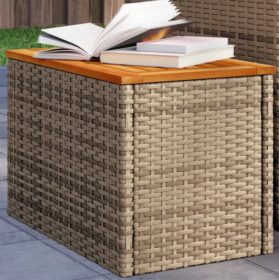 vidaXL Tuinbijzettafels 2 st 55x34x37 cm poly rattan en hout beige