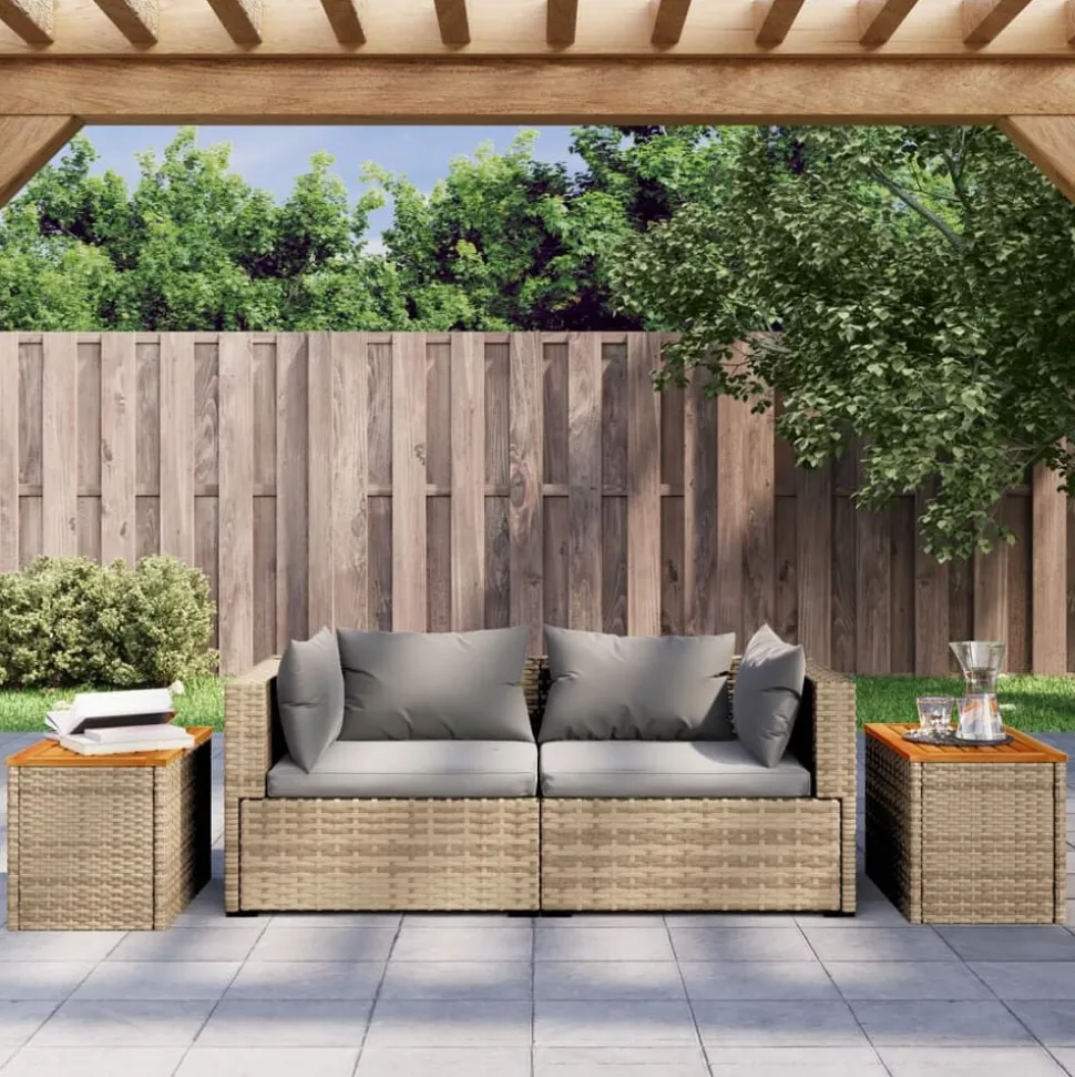 vidaXL Tuinbijzettafels 2 st 55x34x37 cm poly rattan en hout beige