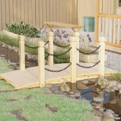 vidaXL Tuinbrug met kettingrails 150x67x56 cm massief vurenhout