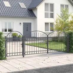 vidaXL Tuinhekgate met gebogen top Assen Grijs 4 x 1,25 m Staal