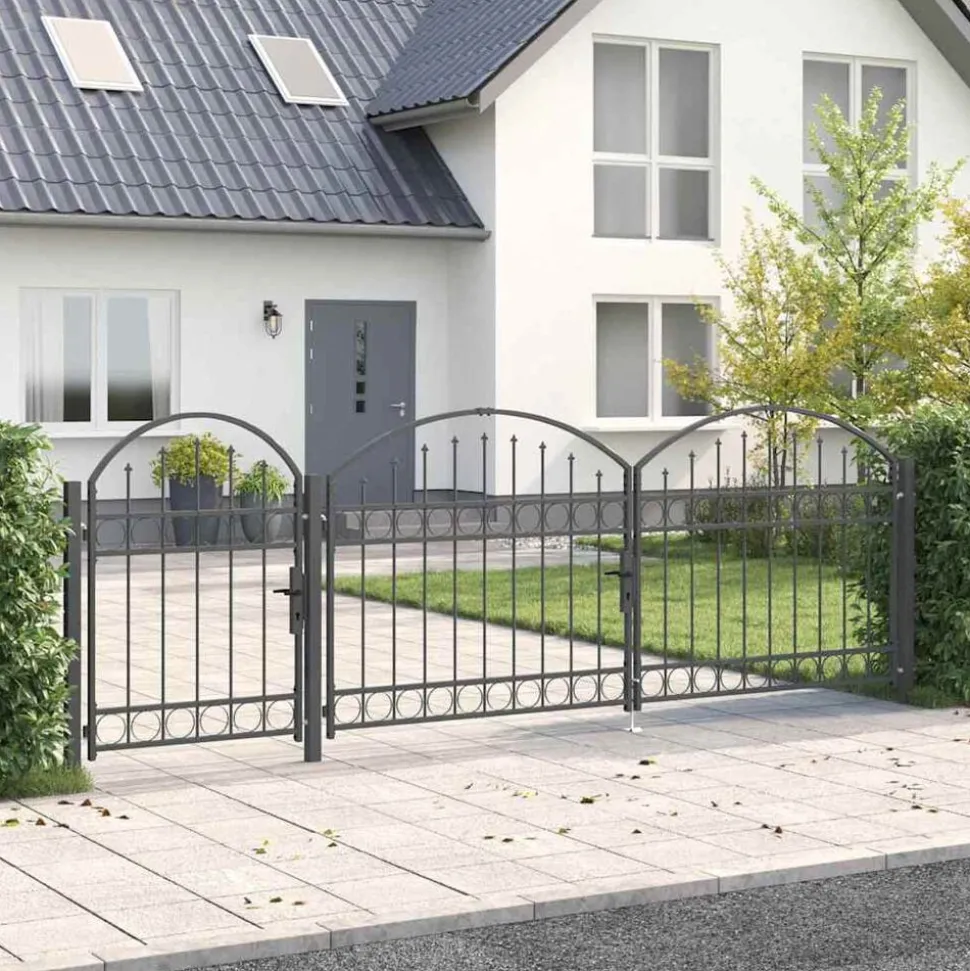 vidaXL Tuinhekgate met gebogen top Assen Grijs 4 x 1,25 m Staal