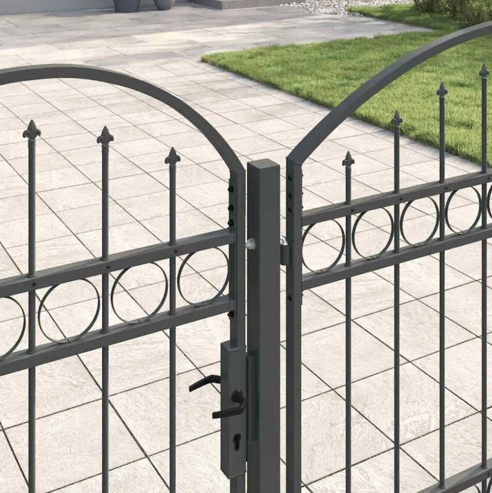 vidaXL Tuinhekgate met gebogen top Assen Grijs 4 x 1,25 m Staal