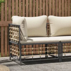 vidaXL Tuinhoekbank met beige kussens poly rattan