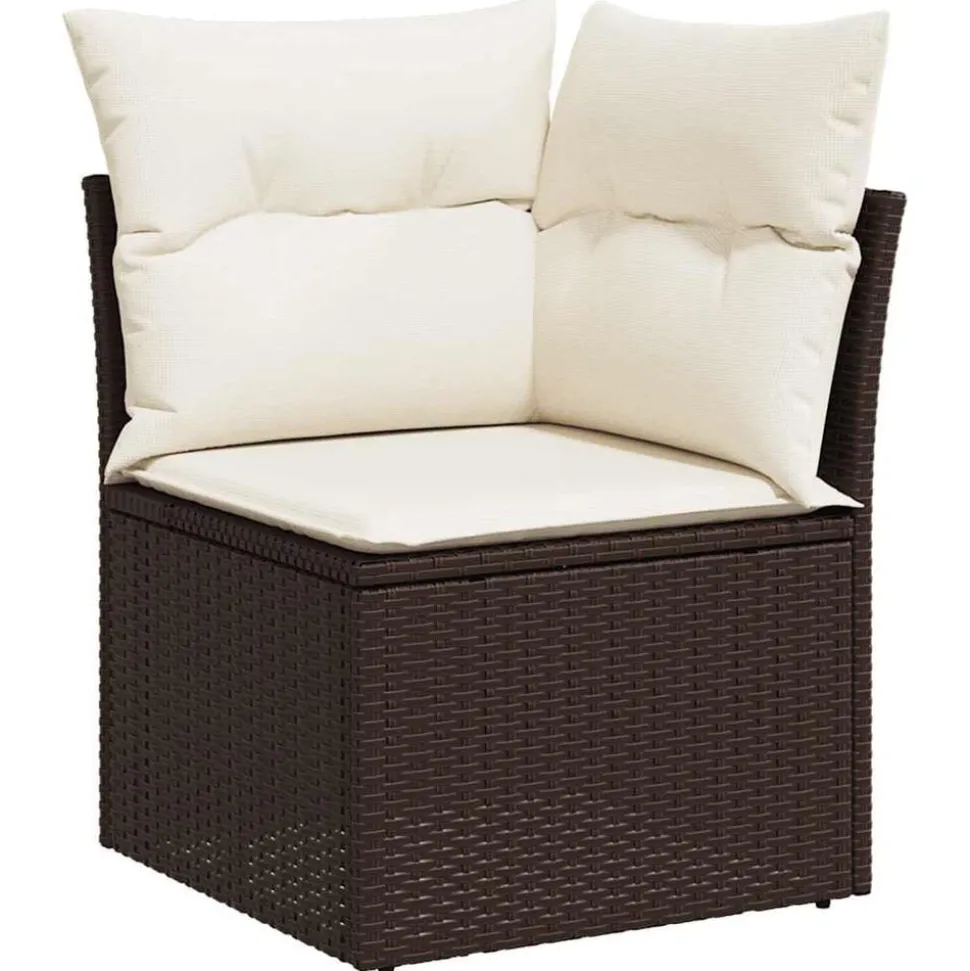vidaXL Tuinhoekbank met kussens poly rattan bruin