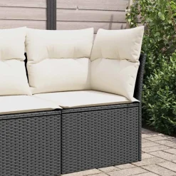vidaXL Tuinhoekbank met kussens poly rattan zwart