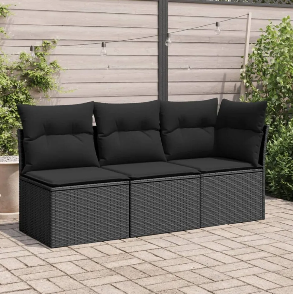 vidaXL Tuinhoekbank met kussens zwart poly rattan