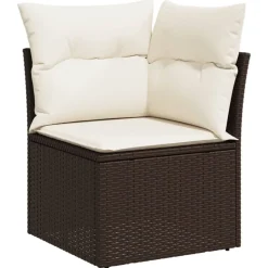 vidaXL Tuinhoekbank met kussens poly rattan bruin