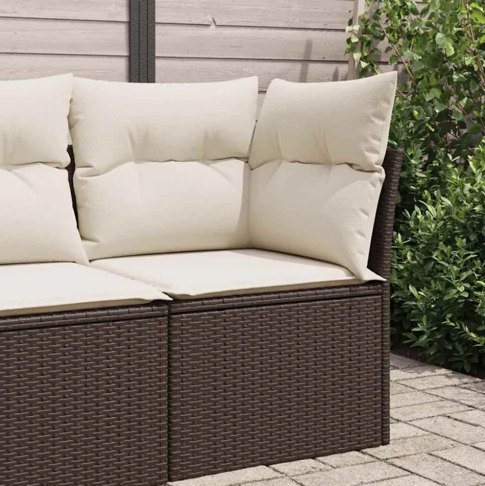 vidaXL Tuinhoekbank met kussens poly rattan bruin