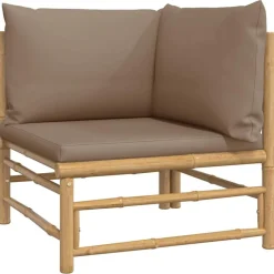 vidaXL Tuinhoekbank met kussens bamboe taupe