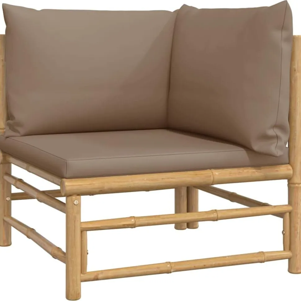vidaXL Tuinhoekbank met kussens bamboe taupe