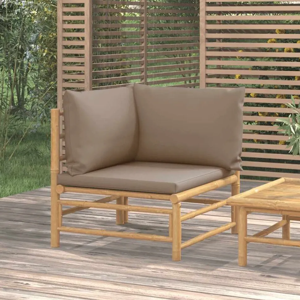 vidaXL Tuinhoekbank met kussens bamboe taupe