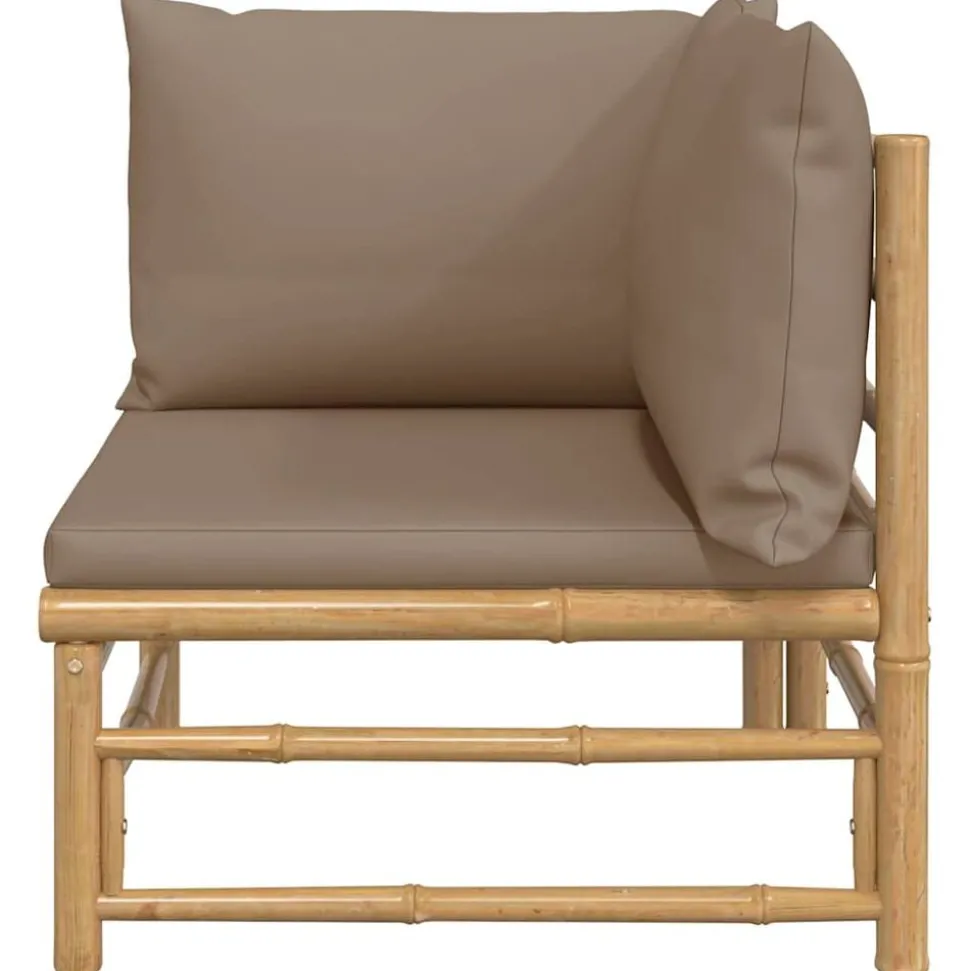 vidaXL Tuinhoekbank met kussens bamboe taupe