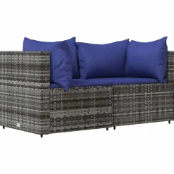 vidaXL Tuinhoekbanken met kussens 2 st poly rattan grijs