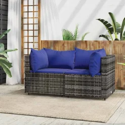 vidaXL Tuinhoekbanken met kussens 2 st poly rattan grijs