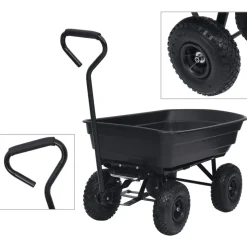 vidaXL Tuinkiepwagen 300 kg 75 L zwart