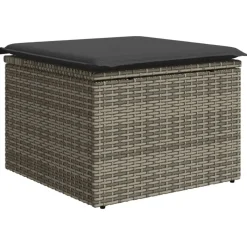 vidaXL Tuinkruk met kussen 55x55x37 cm poly rattan grijs