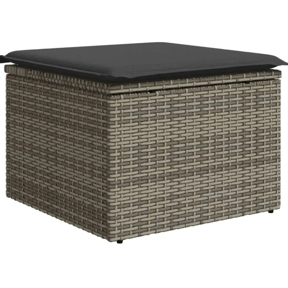 vidaXL Tuinkruk met kussen 55x55x37 cm poly rattan grijs