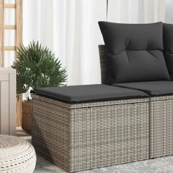 vidaXL Tuinkruk met kussen 55x55x37 cm poly rattan grijs