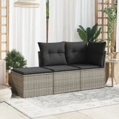 vidaXL Tuinkruk met kussen 55x55x37 cm poly rattan grijs