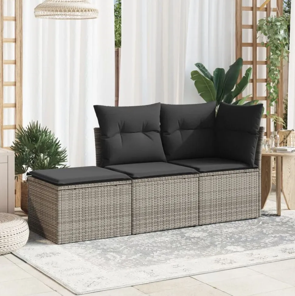 vidaXL Tuinkruk met kussen 55x55x37 cm poly rattan grijs