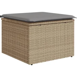 vidaXL Tuinkruk met kussen 55x55x37 cm poly rattan beige
