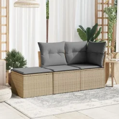 vidaXL Tuinkruk met kussen 55x55x37 cm poly rattan beige