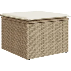 vidaXL Tuinkruk met kussen 55x55x37 cm poly rattan beige