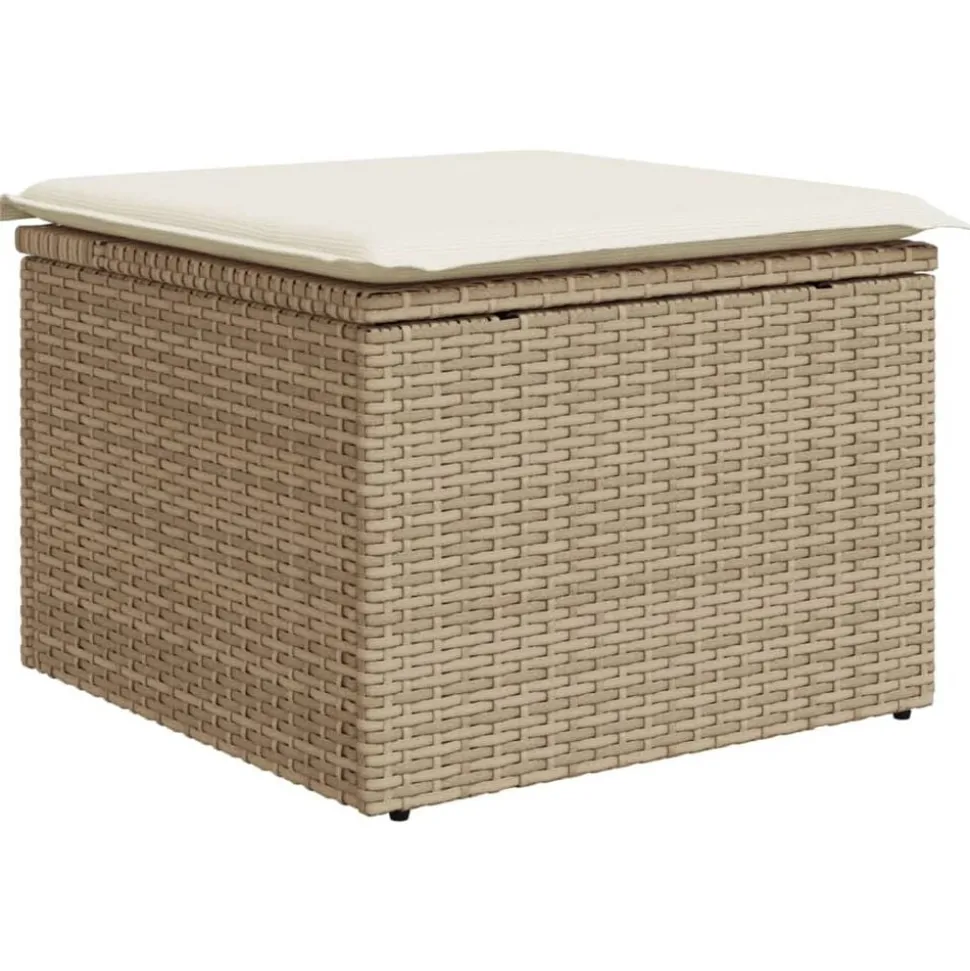 vidaXL Tuinkruk met kussen 55x55x37 cm poly rattan beige