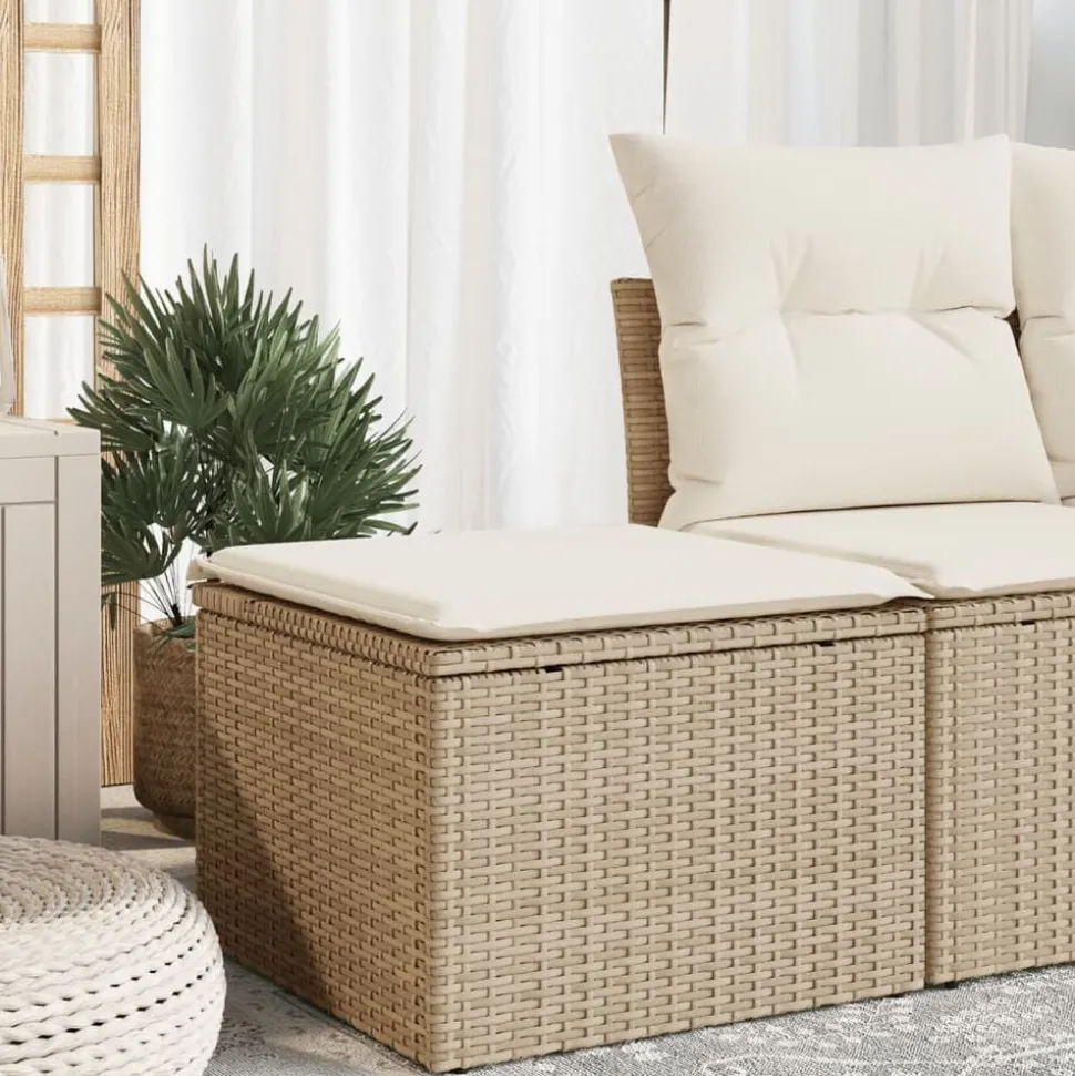 vidaXL Tuinkruk met kussen 55x55x37 cm poly rattan beige