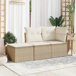 vidaXL Tuinkruk met kussen 55x55x37 cm poly rattan beige