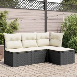 vidaXL Tuinkruk met kussen 55x55x37 cm poly rattan zwart