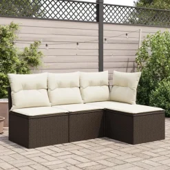 vidaXL Tuinkruk met kussen 55x55x37 cm poly rattan bruin