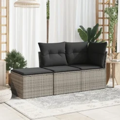 vidaXL Tuinkruk met kussen 55x55x37 cm poly rattan grijs