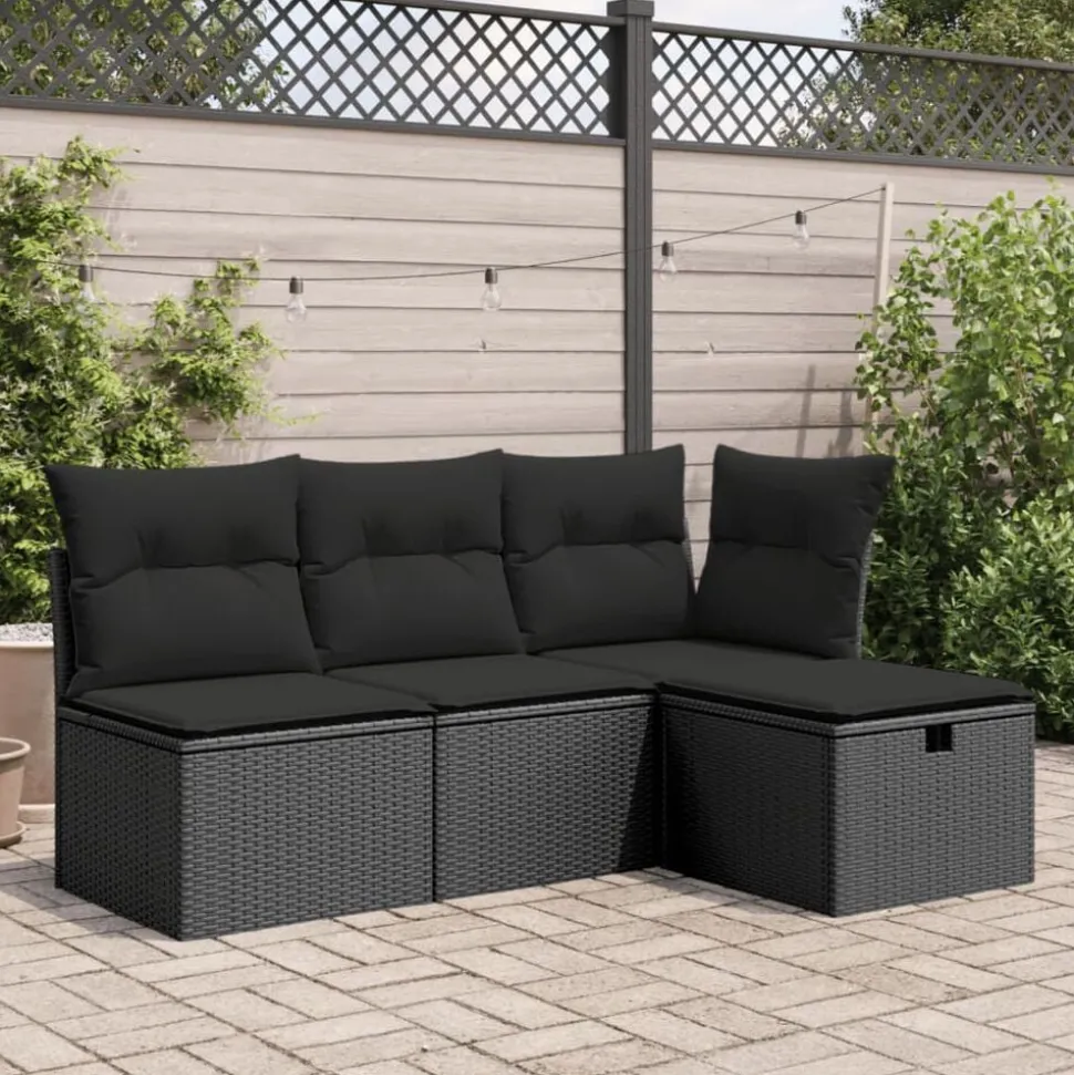 vidaXL Tuinkruk met kussen 55x55x37 cm poly rattan zwart