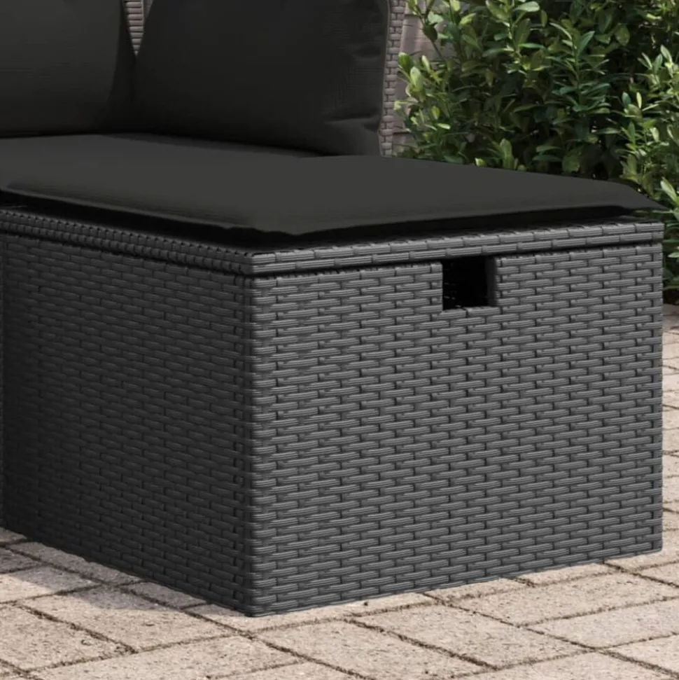 vidaXL Tuinkruk met kussen 55x55x37 cm poly rattan zwart