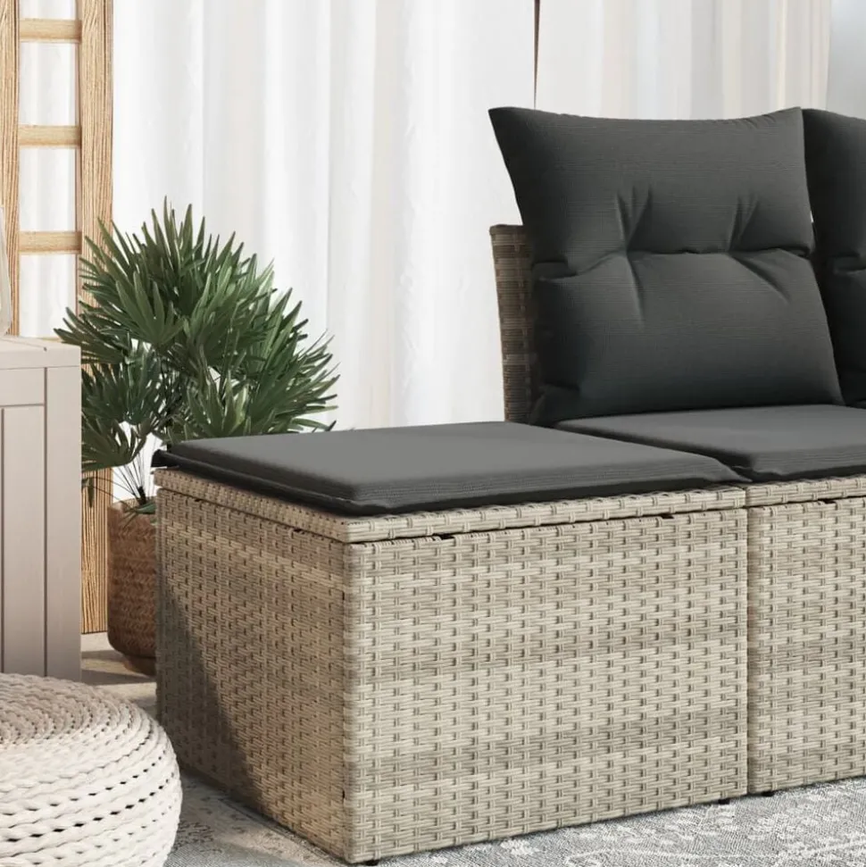 vidaXL Tuinkruk met kussen 55x55x37 cm poly rattan lichtgrijs
