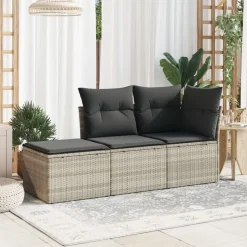 vidaXL Tuinkruk met kussen 55x55x37 cm poly rattan lichtgrijs