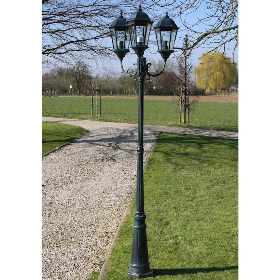 vidaXL Tuinlantaarn Brighton 3-arms 230 cm donkergroen/zwart