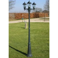 vidaXL Tuinlantaarn met 3 armen 215 cm aluminium donkergroen/zwart