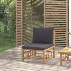 vidaXL Tuinmiddenbank met kussens bamboe donkergrijs