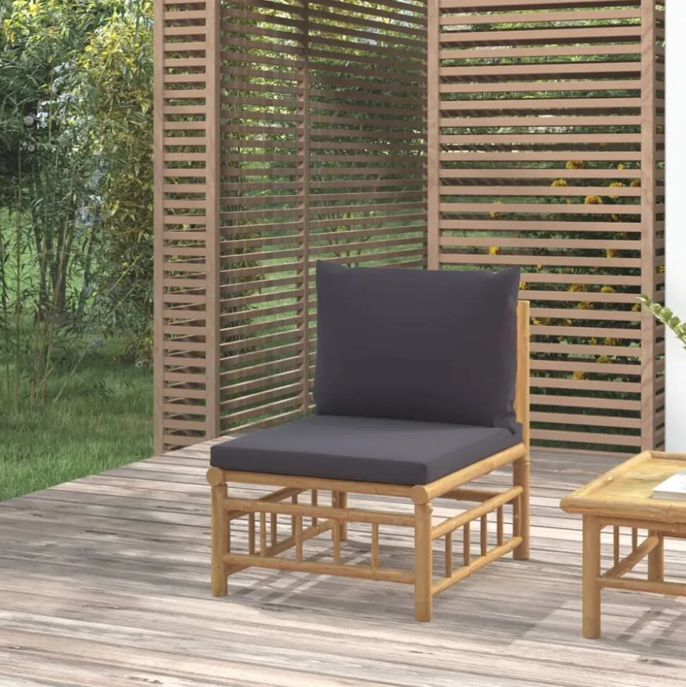 vidaXL Tuinmiddenbank met kussens bamboe donkergrijs