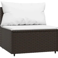 vidaXL Tuinmiddenbank met kussens poly rattan bruin