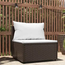 vidaXL Tuinmiddenbank met kussens poly rattan bruin