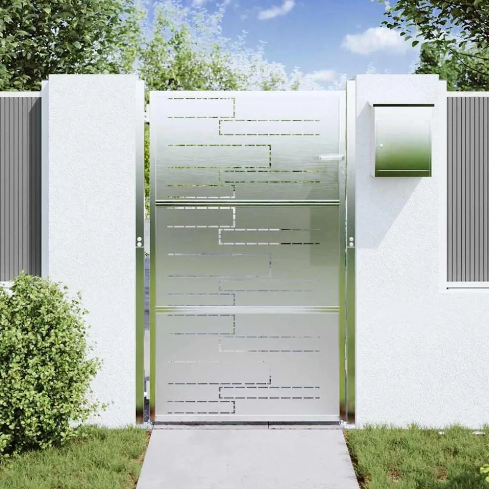 vidaXL Tuinpoort met slot Zilver 85 x 120 cm Roestvrij staal