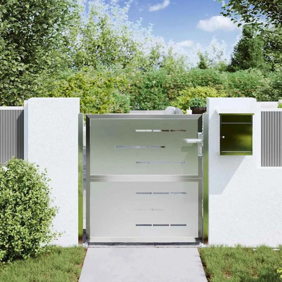 vidaXL Tuinpoort met slot Zilver 85 x 97 cm Roestvrij staal