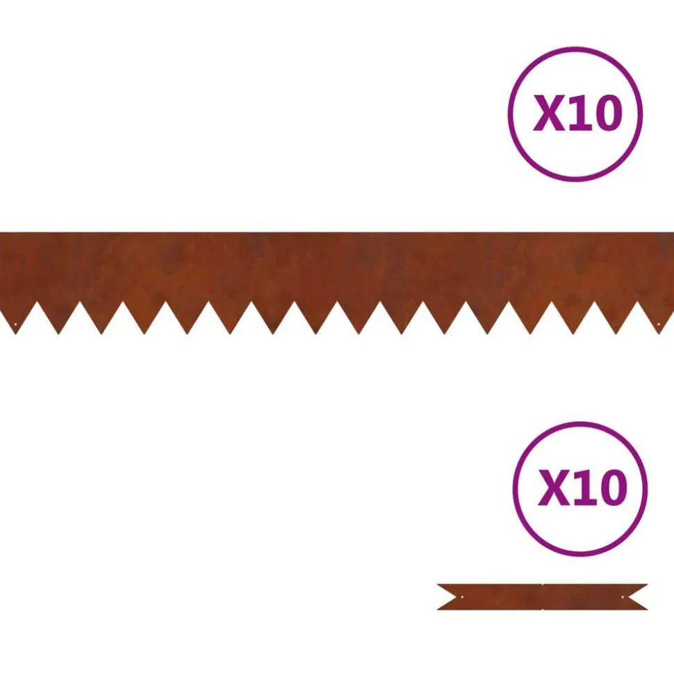 vidaXL Tuinrand 10 pcs Bruin 100 x 0.05 x 20 cm Cortenstaal
