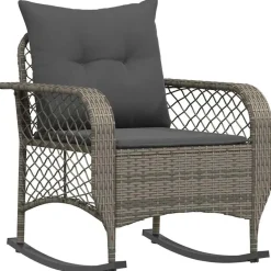 vidaXL Tuinschommelstoel met kussens poly rattan grijs