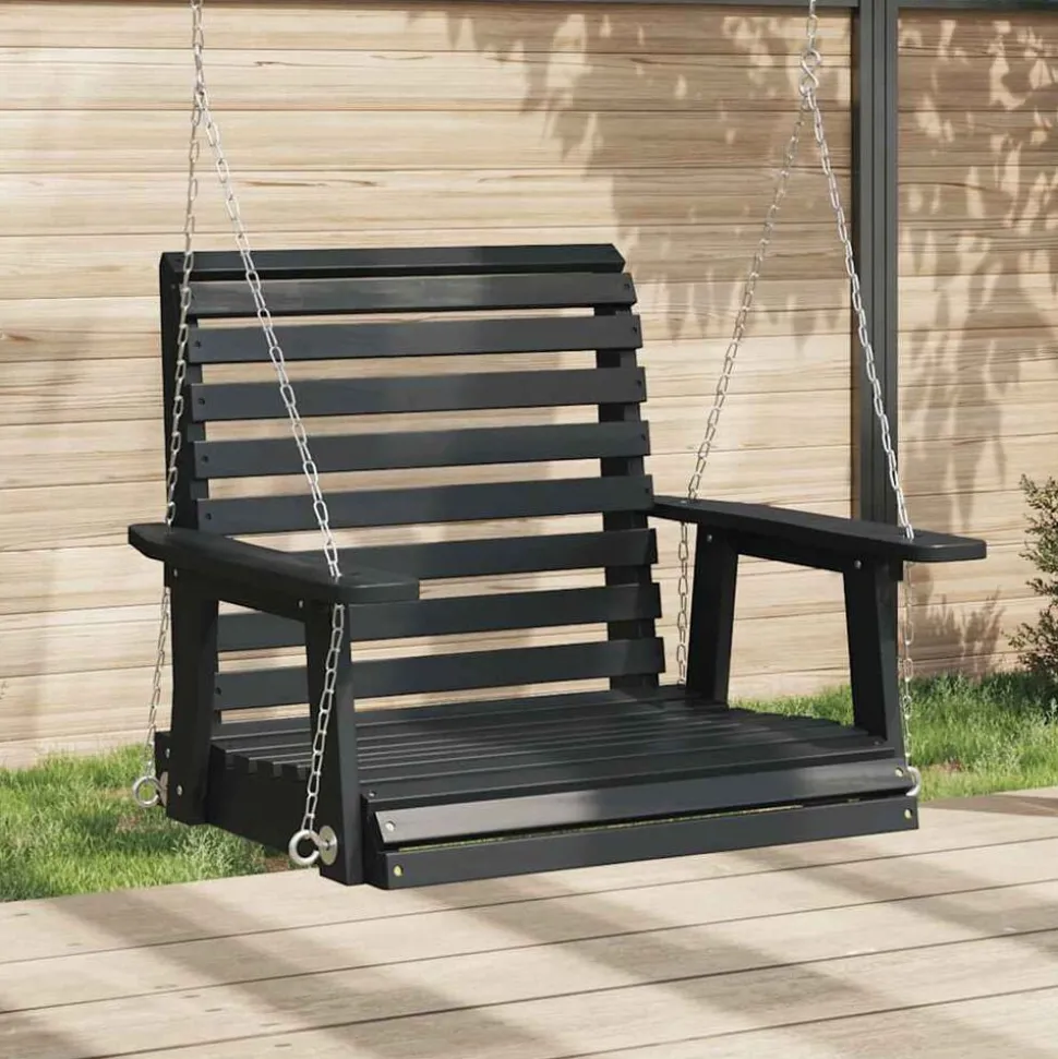 vidaXL Tuinschommelstoel met metalen kettingen massief vurenhout zwart