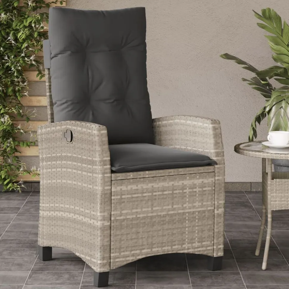 vidaXL Tuinstoel verstelbaar met kussens poly rattan lichtgrijs