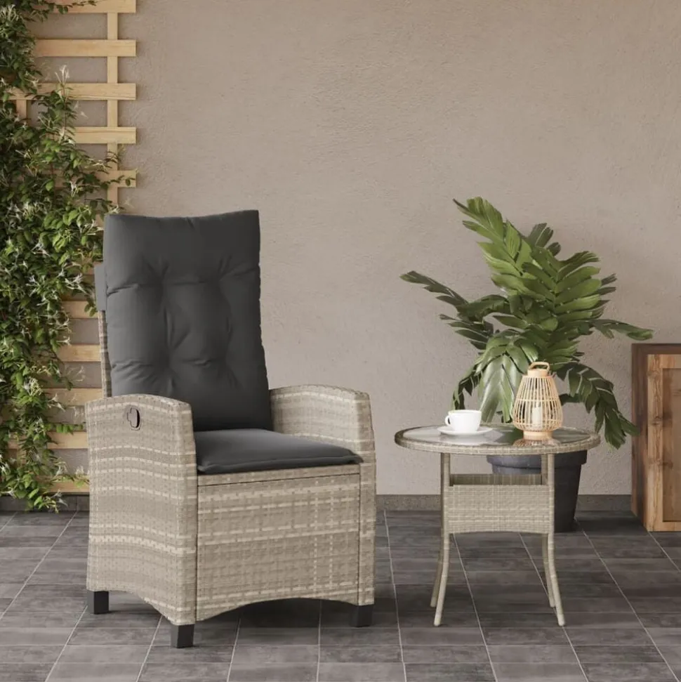 vidaXL Tuinstoel verstelbaar met kussens poly rattan lichtgrijs